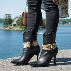 Brand New Women Antique Gold Metal Boot Chain Bracelet Shoe Anklet Fabric Lace Band Ethnic Charm SET BC253
