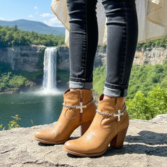 Brand New Women Silver Metal Boot Chain Bracelet Shoe Anklet Brown Cross Charm SET BC249