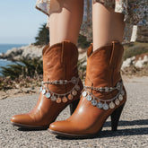 Brand New Women Silver Metal Boot Chain Bracelet Shoe Anklet Ethnic Coin Charms SET BC207