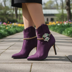 Brand New Women Silver Metal Boot Chain Bracelet Shoe Anklet Green Flower Bling Charm SET BC231
