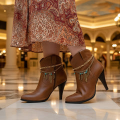 Brand New Women Antique Gold Metal Boot Chain Bracelet Shoe Anklet Feathers Charm SET BC181