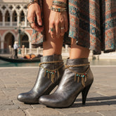 Brand New Women Antique Gold Metal Boot Chain Bracelet Shoe Anklet Feathers Charm SET BC181