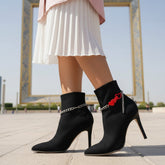 Brand New Women Silver Metal Boot Chain Bracelet Shoe Anklet Multi Heart Red Charm SET BC168