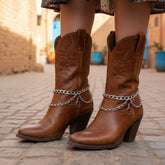 Brand New Women Silver Metal Boot Chain Bracelet Shoe Anklet Waves + Red Drop Ethnic Charm SET BC174