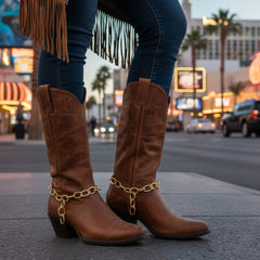 Brand New Women Gold Metal Boot Chain Bracelet Shoe Anklet Thick Oval Links Charm SET BC187