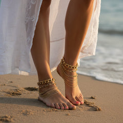 Brand New Women Gold Metal 1 Foot Chain Bracelet Shoe Anklet Multi Strands Charm BC310