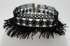 Brand New Women Gothic Boho Black Lace Choker Necklace With Fringe - WN41