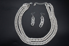 Brand New Women Silver Metal Chain Link Necklace Earrings Set Dressy Statement Jewelry - WN46