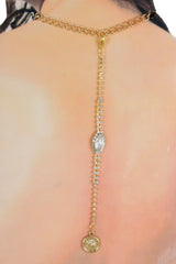 Handmade Gold Tone Coin Rhinestone Back Pendant Keepsake Necklace Add On WN82