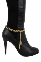 Brand New Women Gold Metal Boot Chain Bracelet Shoe Anklet Long Dangle Fringe Tassel Charm SET BC203