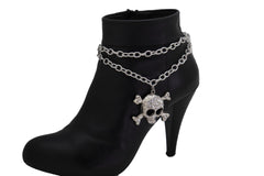 Brand New Women Silver Metal Boot Chain Bracelet Shoe Anklet Bling Skull Charm SET BC164