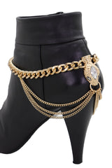 Brand New Women Gold Metal Boot Chain Bracelet Shoe Anklet Elegant Fancy Bling Snake Head Charm SET BC150