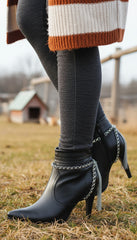 Brand New Women Silver Metal Chain Boot Bracelet Shoe Charm Back Side Tassel Fringes SET BC87