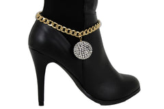 Brand New Women Gold Metal Chain Boot Bracelet Shoe Anklet 80's Disco Ball Bling Charm SET BC88