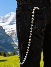 Brand New Men’s Long Silver Ball Wallet Chain, 34 In Jean Pocket Keychain, Outfit-Saving Biker Trucker Rock Fashion Accessory M25