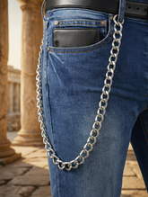 Brand New Men’s Silver Jeans Chain, 27 In. Long Wallet Chain, Thick Metal Link Pants Loop Key Holder M29