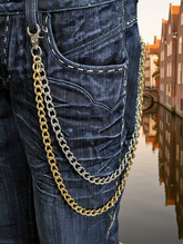 Brand New Men’s Men Biker Wallet Chain Gold Silver Two Tone Big Links Long Metal Key Chain 23 Inch M25
