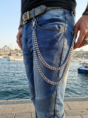 Brand New Men’s Silver Layered Wallet Chain Chunky Double Strand Handmade In USA M32