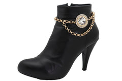 Brand New Women Gold Metal Boot Chain Bracelet Shoe Anklet Silver Bling Bead Charm SET BC234