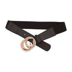 Brand New Women Black Elastic Waistband Fashion Belt Bling CC Buckle S M - WB34