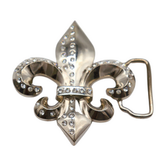 NEW Silver Metal Belt Buckle Western Fashion Bling Fleur De Lis Lily Men Women Unisex