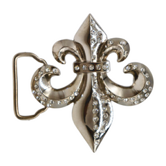 NEW Silver Metal Belt Buckle Western Fashion Bling Fleur De Lis Lily Men Women Unisex