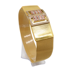 Women Gold Elastic Wide Belt Bling Metal Square Buckle S M