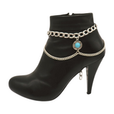 Women Silver Metal Boot Chain Bracelet Shoe Anklet Wave Turquoise Coin Charm