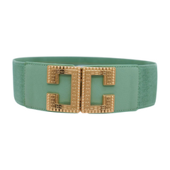 New Women Mint Blue Green Elastic Fashion Belt Gold Metal C Buckle S M