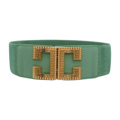 New Women Mint Blue Green Elastic Fashion Belt Gold Metal C Buckle S M