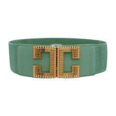 New Women Mint Blue Green Elastic Fashion Belt Gold Metal C Buckle S M