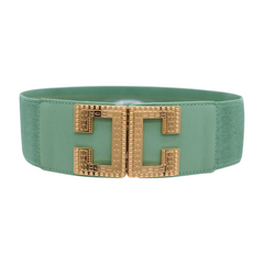 New Women Mint Blue Green Elastic Fashion Belt Gold Metal C Buckle S M