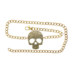 Skeleton Skull Charm Gold Metal Chain Belt