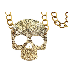 Skeleton Skull Charm Gold Metal Chain Belt