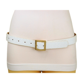 Women White Basket Weave Belt Gold Square Buckle Size S M