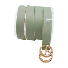 Women Light Green Faux Leather Belt Gold Metal Buckle M L