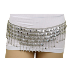 Women Ethnic Silver Metal Chain Coin Charms Belt S M