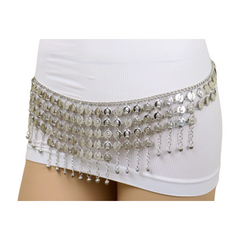 Women Ethnic Silver Metal Chain Coin Charms Belt S M