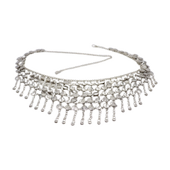 Women Ethnic Silver Metal Chain Coin Charms Belt S M