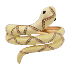 New Women Gold Metal Cuff Bracelet Cream Snake Wrap Around