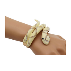 New Women Gold Metal Cuff Bracelet Cream Snake Wrap Around
