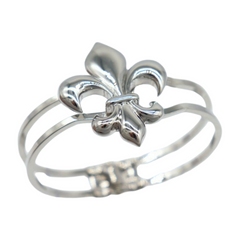 New Women Silver Metal Wrist Cuff Bracelet Fleur De Lis Charm