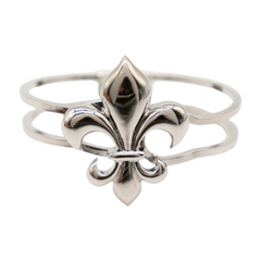 New Women Silver Metal Wrist Cuff Bracelet Fleur De Lis Charm