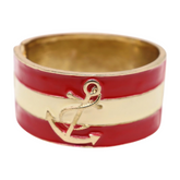 New Women Nautical Fashion Gold Metal Wrist Cuff Bracelet Red Cream Anchor Jewelry