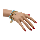 New Women Gold Metal Chain Western Bracelet Rodeo Boot Sheriff Fleur De Lis Star