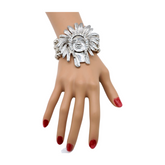 New Women Silver Elastic Band Metal Bracelet Native American Indian Face Head Fashion Jewelry