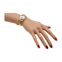 New Women Gold Metal Chain Bracelet Multi Strands Silver Bead Charm
