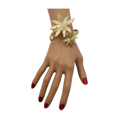 New Women Wrist / Arm Cuff Bracelet Fashion Jewelry Gold Metal Flowers Wrap Around