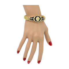 New Women Gold Plated Metal Band Bracelet Fashion Jewelry Bling Lion Head Charm
