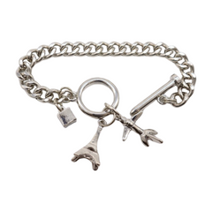 New Women Silver Metal Chain Links Wrist Bracelet Airplane Eifel Tower Charms France